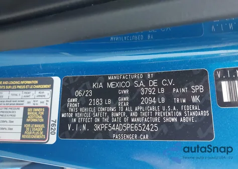 2023 Kia Forte Gt-Line z USA, uszkodzony, nr VIN 3KPF54AD5PE652425